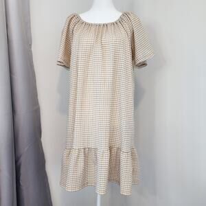 MICHAEL KORS Beige Check Shift Dress Crew neck Short Sleeve Women's Medium